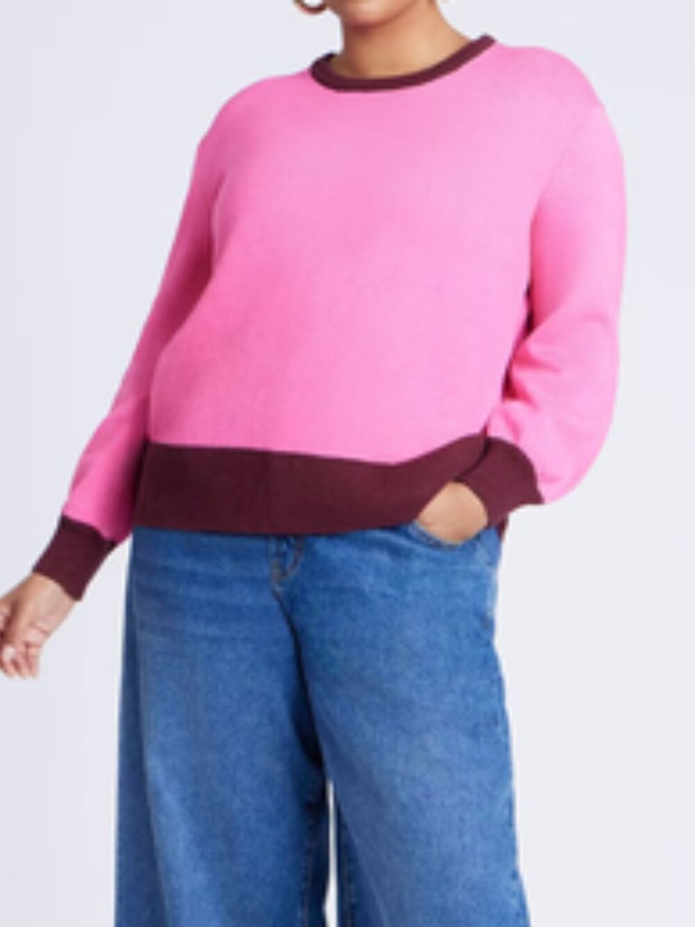 NWT ELOQUII Women's Candy Pink & Maroon Colorblock Knit Sweater Sz 26-28